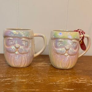 Anthropologie Santa Claus Ceramic Mugs - Iridescent Cream